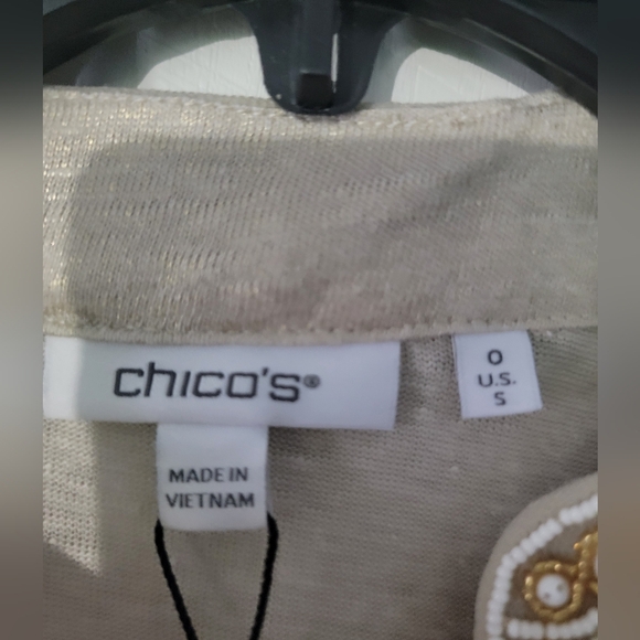 Chico's Cream Embellished Tunic with 3/4 Sleeves - Picture 4 of 5